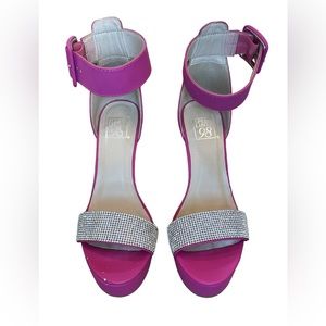 Speed Limit Hot Pink With Rhinestone front strap, 5” heels, ankle strap Size 5.5